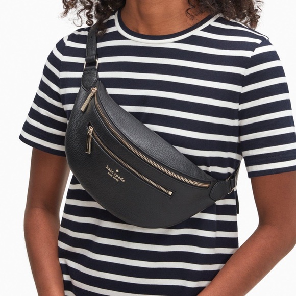 Kate Spade Belt Bag Leila Black Leather Fanny Bag leather...